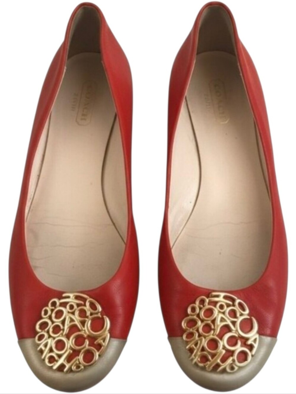 Rare Vintage Coach Lauren Signature Op Art Ballet Flats Size 8B Coral & Gold - Picture 3 of 11